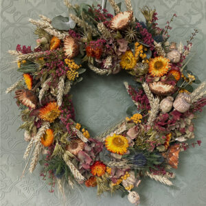 Sample of a luxury autumn wreath available to order from Kensington flowers London