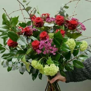 Sample of a luxury classic red rose bouquet available to order from Kensington flowers London