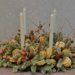 Sample of the luxury Charles advent wreath, green fruits, cones and textures available from Kensington flowers London